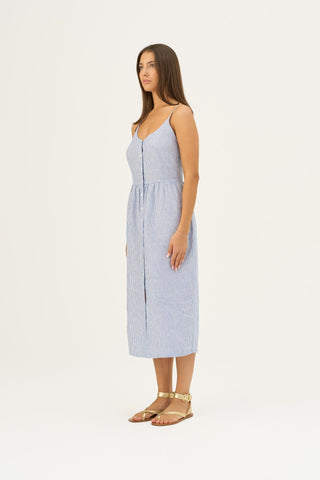 Blue White Stripes Linen Camilla Dress - Linen Tales Global 3