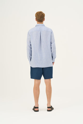 Blue White Stripes Linen Larch Shirt - Linen Tales Global 6