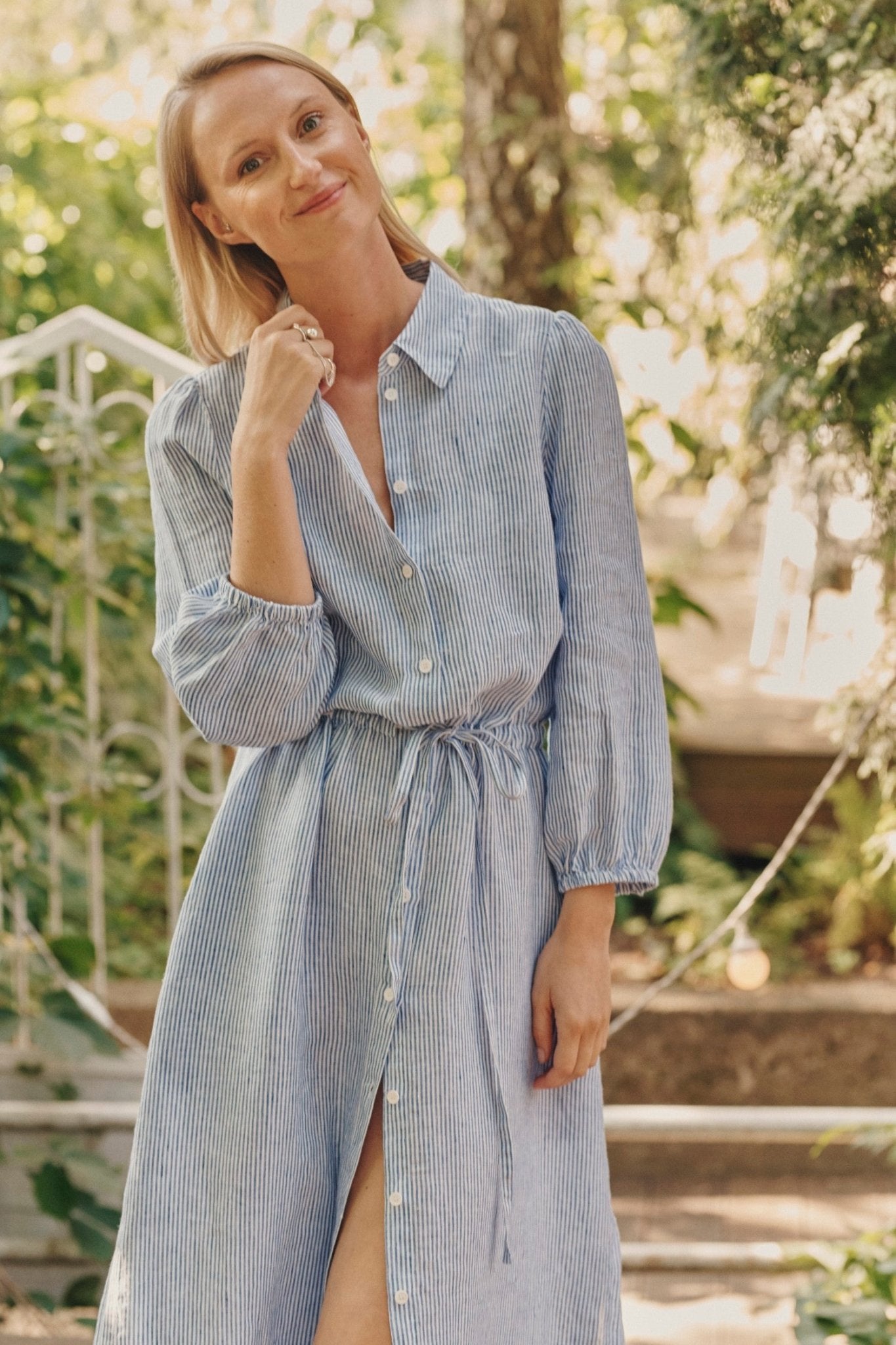 Blue White Stripes Linen Rhapsody Dress | Linen Tales Linen Tales Global Blue White Stripes Linen Rhapsody Dress | Linen Tales Linen Tales Global