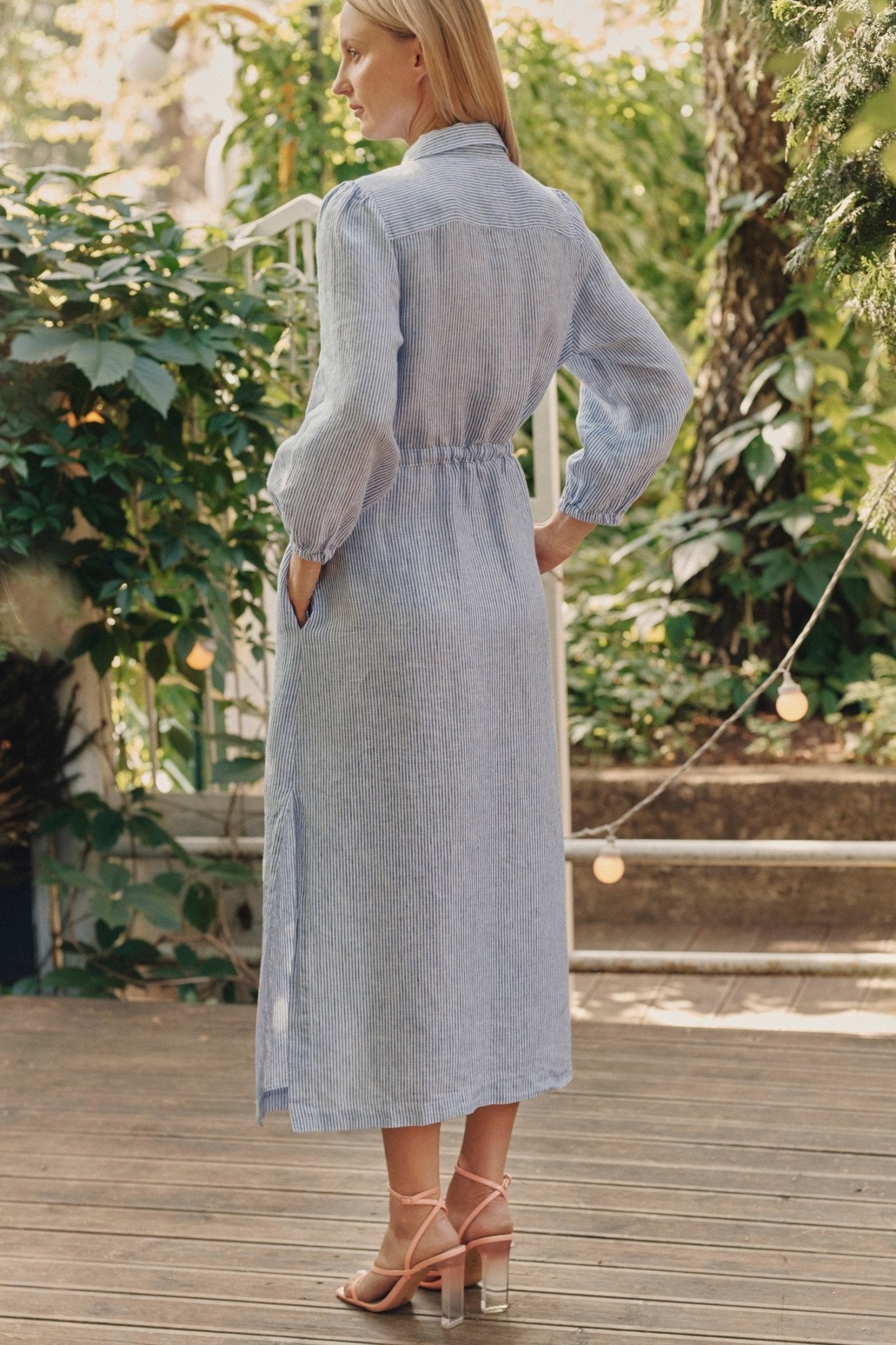 Blue White Stripes Linen Rhapsody Dress | Linen Tales Linen Tales Global Blue White Stripes Linen Rhapsody Dress | Linen Tales Linen Tales Global