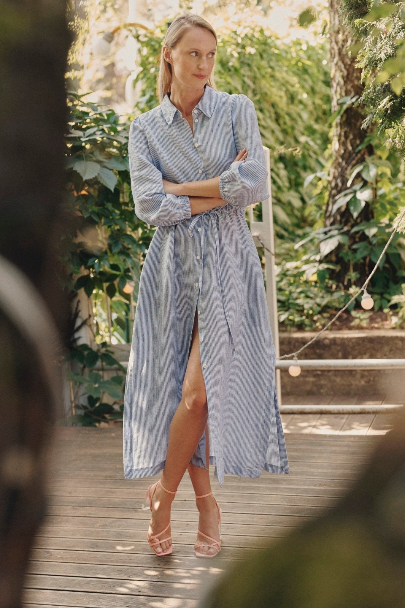 Blue White Stripes Linen Rhapsody Dress | Linen Tales Linen Tales Global Blue White Stripes Linen Rhapsody Dress | Linen Tales Linen Tales Global