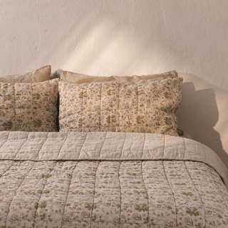Botany 2 on Light Natural & Melange Linen Quilted Pillow Sham - Linen Tales 