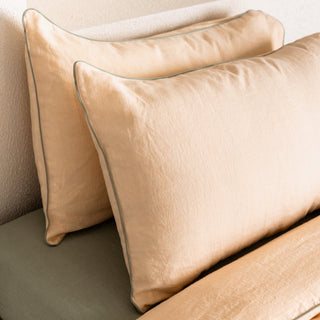 Brazilian Sand Linen Pillowcase with Sage Piping Set of 2 - Linen Tales Global 3