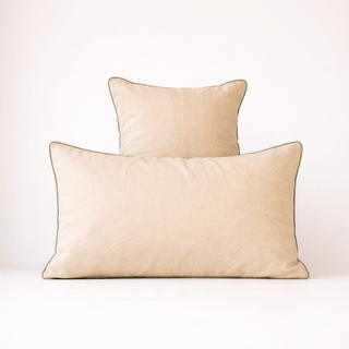 Brazilian Sand Linen Pillowcase with Sage Piping Set of 2 - Linen Tales Global 1