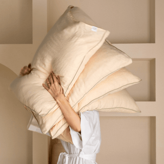 Brazilian Sand Linen Pillowcase with Sage Piping Set of 2 - Linen Tales Global 2