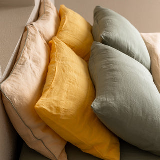 Brazilian Sand Linen Pillowcase with Sage Piping Set of 2 - Linen Tales Global 5