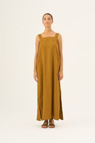 Bronze Linen Fugue Dress - Linen Tales Global 