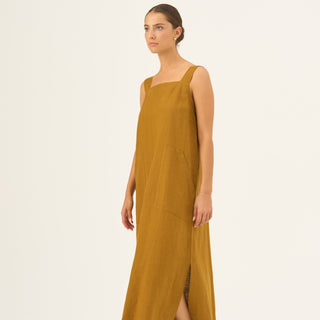 Bronze Linen Fugue Dress - Linen Tales Global 