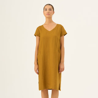 Bronze Linen Goldenrod Dress - Linen Tales Global 