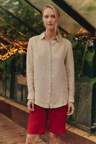 Bronze White Stripes Linen Azalea Shirt - Linen Tales 2