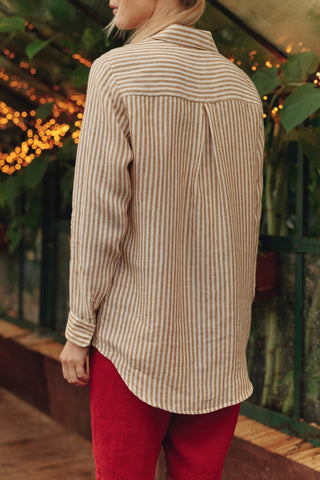 Bronze White Stripes Linen Azalea Shirt - Linen Tales 3