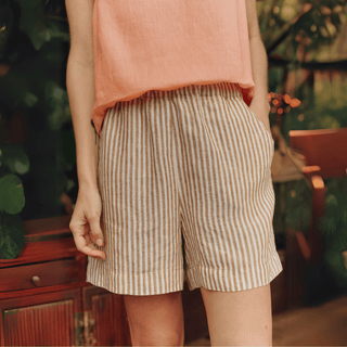 Bronze White Stripes Linen Hip - Hop Shorts - Linen Tales 