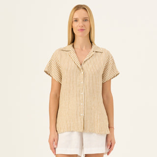 Bronze White Stripes Linen Melody Shirt - Linen Tales Global 