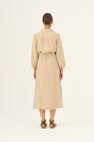Bronze White Stripes Linen Rhapsody Dress - Linen Tales Global 5