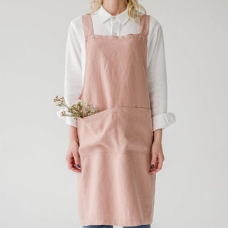 Cafe Creme Linen Crossback Apron - Linen Tales 