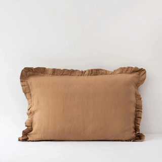 Camel Linen Pillowcase with Frills - Linen Tales Global 