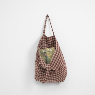 Chocolate Gingham Linen Big Bag - Linen Tales Global 