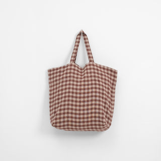 Chocolate Gingham Linen Big Bag - Linen Tales Global 