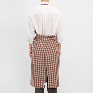 Chocolate Gingham Linen Chef Apron - Linen Tales Global 3