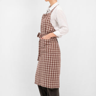 Chocolate Gingham Linen Chef Apron - Linen Tales Global 