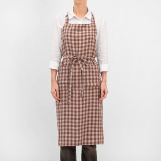 Chocolate Gingham Linen Chef Apron - Linen Tales Global 
