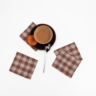 Chocolate Gingham Linen Coasters Set of 4 - Linen Tales Global 