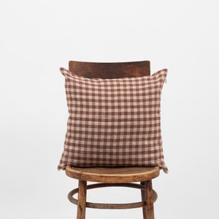 Chocolate Gingham Linen Cushion Cover - Linen Tales Global 