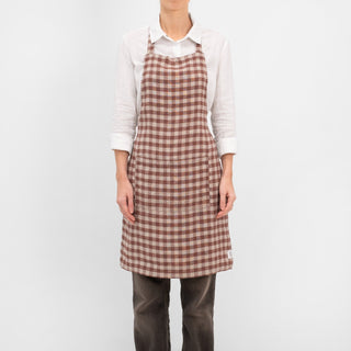 Chocolate Gingham Linen Daily Apron - Linen Tales Global 