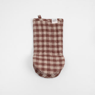 Chocolate Gingham Linen Oven Mitt - Linen Tales Global 