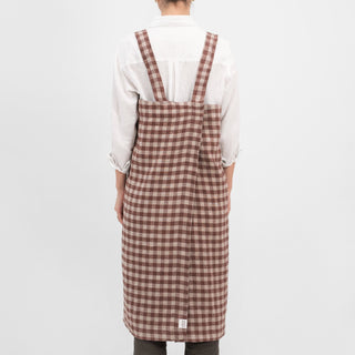 Chocolate Gingham Linen Pinafore Apron - Linen Tales Global 3