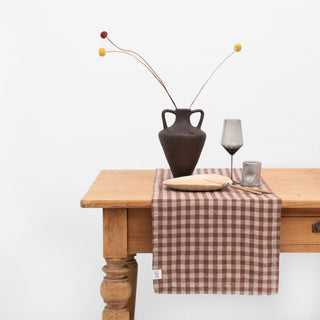 Chocolate Gingham Linen Table Runner - Linen Tales Global 