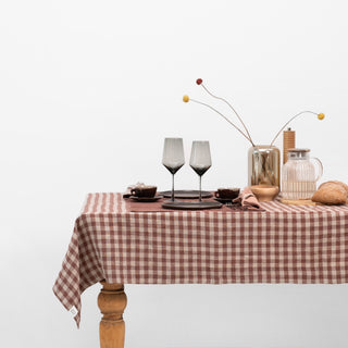 Chocolate Gingham Linen Tablecloth - Linen Tales Global 