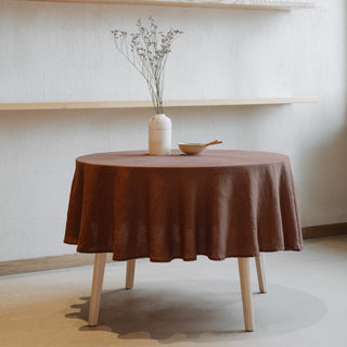 Chocolate Lightweight Linen Round Tablecloth - Linen Tales Global 