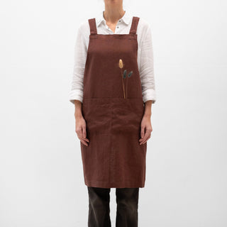 Chocolate Linen Crossback Apron - Linen Tales Global 