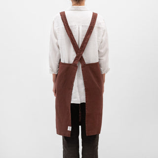 Chocolate Linen Crossback Apron - Linen Tales Global 3