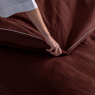 Chocolate Linen Duvet Cover Set with White Piping - Linen Tales Global 4