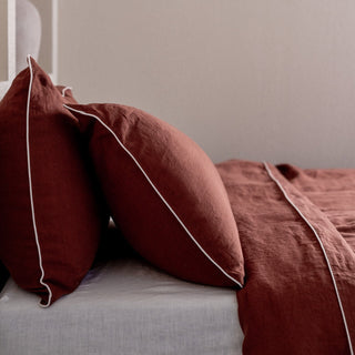 Chocolate Linen Duvet Cover Set with White Piping - Linen Tales Global 5