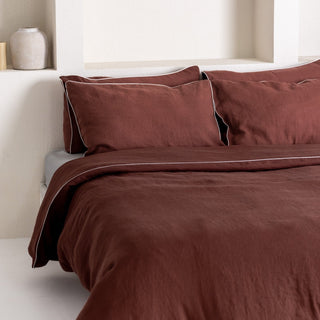 Chocolate Linen Duvet Cover Set with White Piping - Linen Tales Global 3