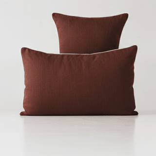 Chocolate Linen Pillowcase with White Piping Set of 2 - Linen Tales Global 1