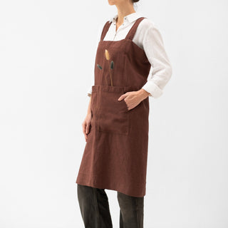 Chocolate Linen Pinafore Apron - Linen Tales Global 