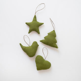 Christmas Green Linen Christmas Tree Decorations Set of 4 - Linen Tales Global 