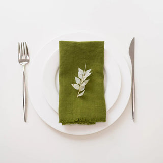 Christmas Green Linen Napkins with Fringes Set of 2 - Linen Tales Global 