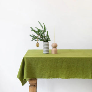 Christmas Green Linen Tablecloth with Fringes - Linen Tales Global 