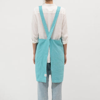 Coastal Blue Linen Crossback Apron - Linen Tales 3