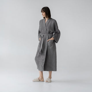 Dark Grey Bathrobe & Towel Bundle - Linen Tales 