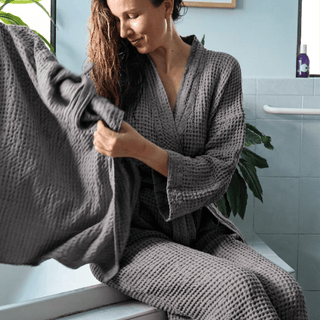 Dark Grey Bathrobe & Towel Bundle - Linen Tales 