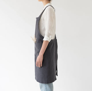 Dark Grey Linen Crossback Apron - Linen Tales 3