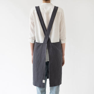 Dark Grey Linen Crossback Apron - Linen Tales 4
