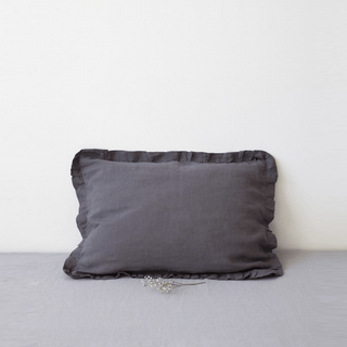Dark Grey Linen Pillowcase with Frills - Linen Tales Global 