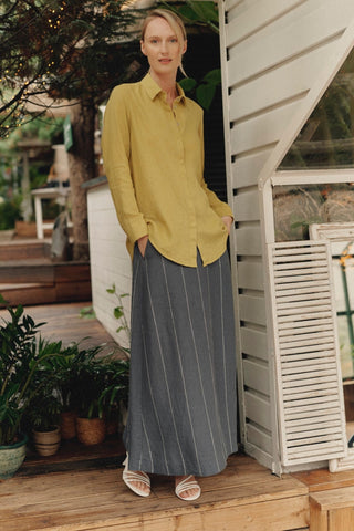 Dark Grey with White Stripe Linen Jasmine Skirt - Linen Tales 